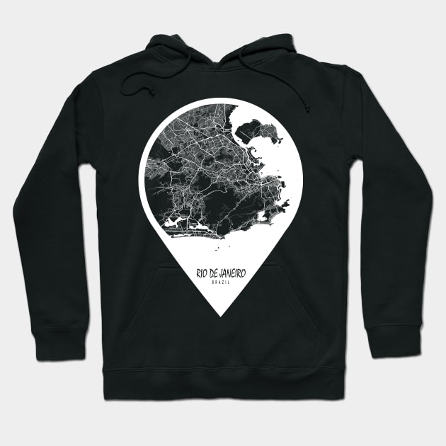 Rio de Janeiro, Brazil City Map - Travel Pin Hoodie by deMAP Studio